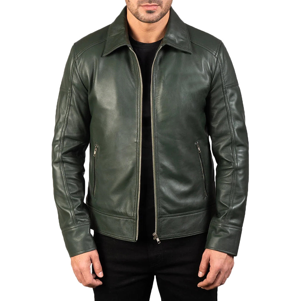 Mens' Shirt Collar Real Leather Biker Jacket