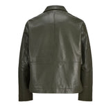 Men's Shirt Collar Olive Green Leather Jacket