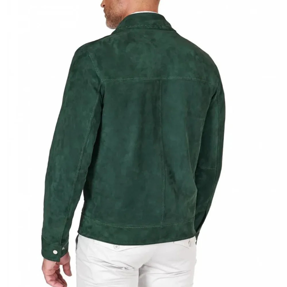 Mens Green Suede Leather Shirt Style Jacket