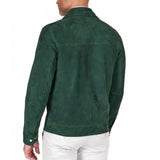 Mens Green Suede Leather Shirt Style Jacket