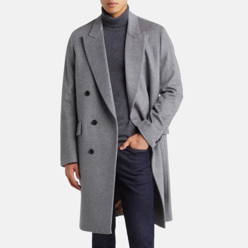 Grey Double Breasted Wool Coat Mens