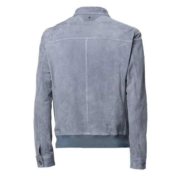 Mens Suede Bomber Jacket With Shirt Style Collar