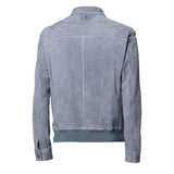 Mens Suede Bomber Jacket With Shirt Style Collar