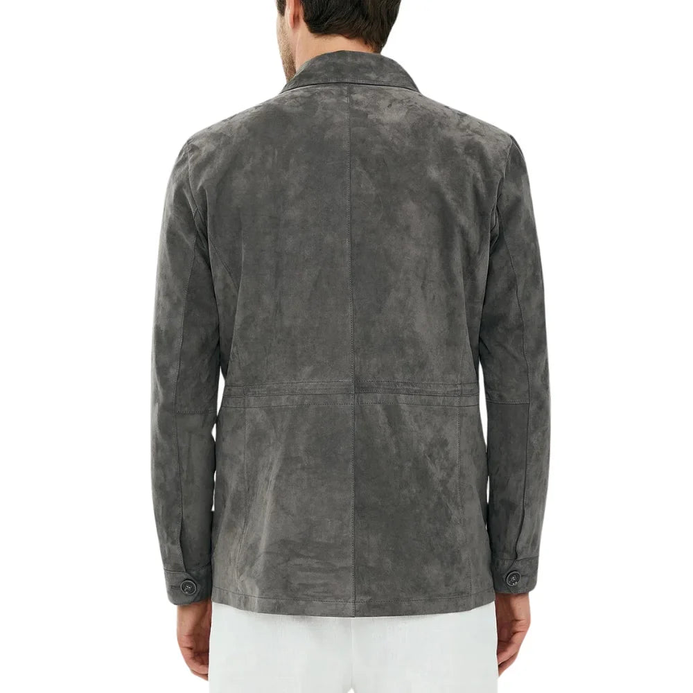 Men's Grey Suede Leather Shirt Jacket