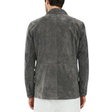 Men's Grey Suede Leather Shirt Jacket