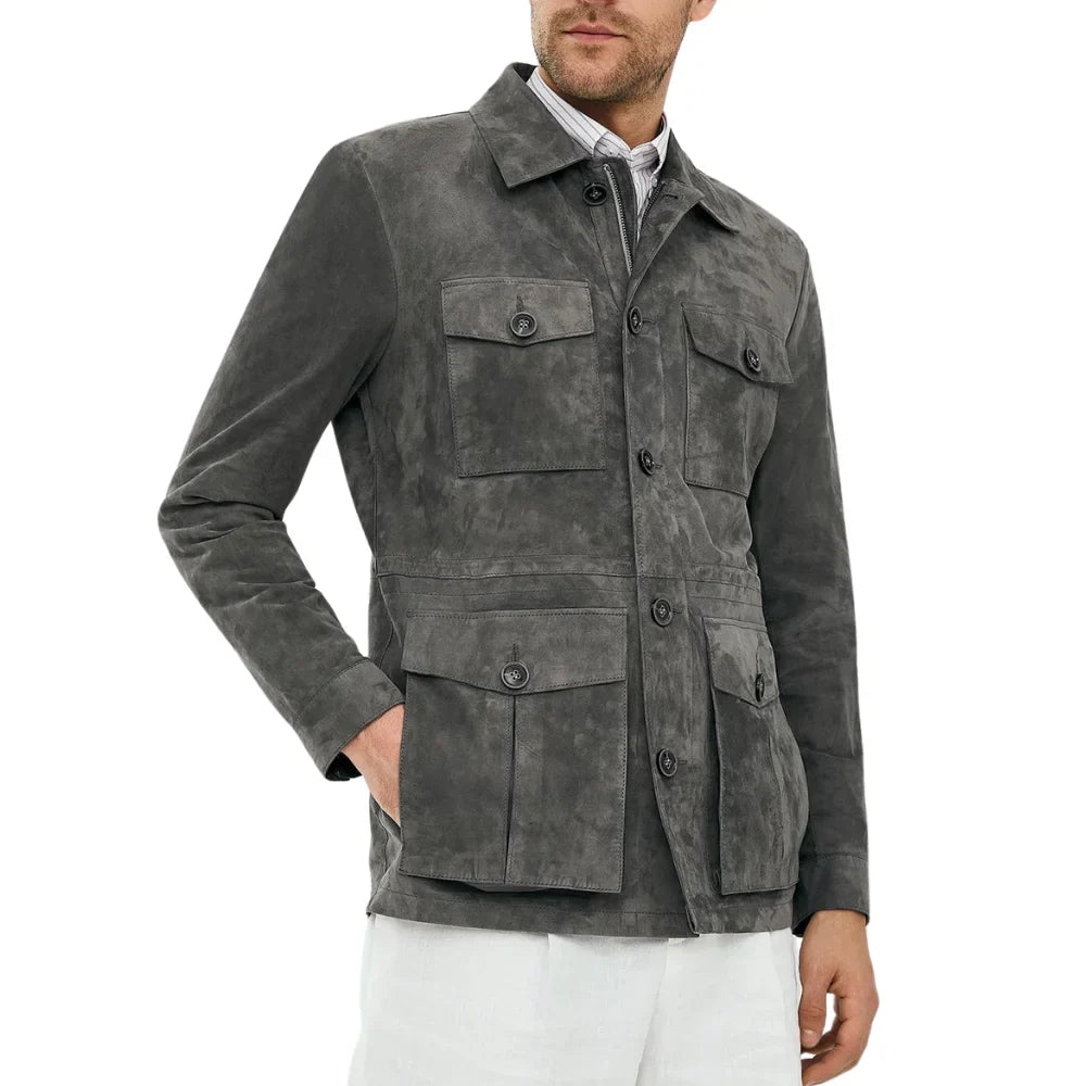 Men's Dark Grey Suede Shirt Jacket