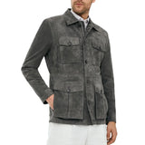 Men's Dark Grey Suede Shirt Jacket