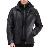Men’s Black Genuine Lamb Leather Jacket with Detachable Vest