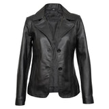 Real Lambskin Notch Lapel Ladies Black Leather Blazer