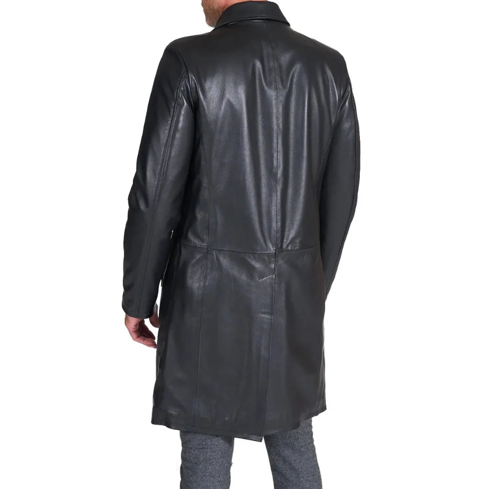 Long Real Black Lamb Leather long Coat