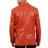 Men’s Notch Lapel Burnt Orange Leather Blazer Jacket