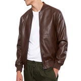 Mens Real Brown Leather Bomber Jacket