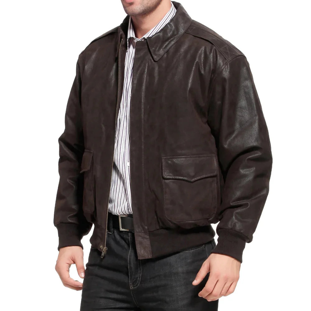 Men's Brown Leather A2 Bomber Jacket