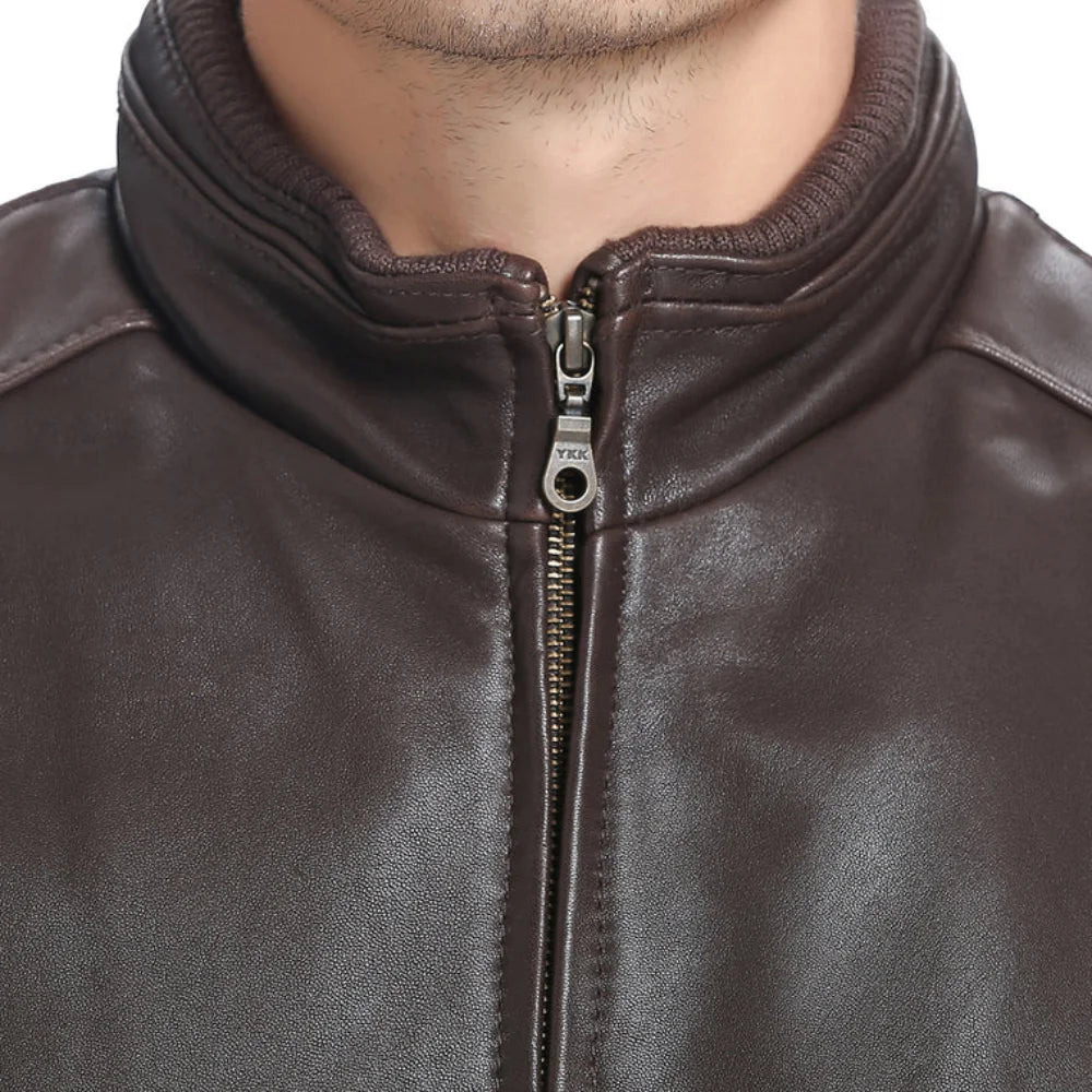 Men's Classic Fit Leather Bomber Jacket