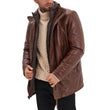 Men’s Bison Brown Lambskin Leather Jacket with Removable Inner Collar