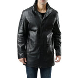 Murphy  Men's Real Lambskin Black Leather Car Coat - 3/4 Length Coat