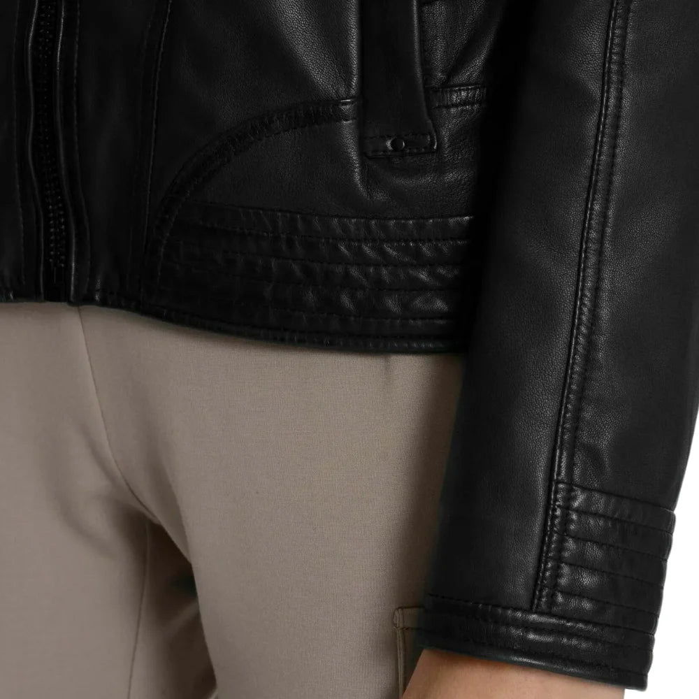 Women's Hooded Leather Moto Jacket
