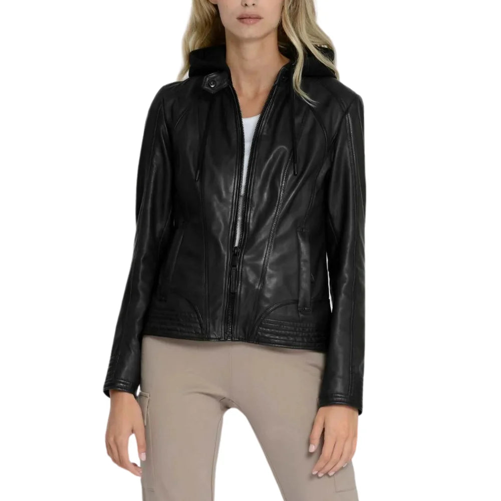 Women's Black Leather Moto Jacket