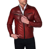 Mens Burgundy Lambskin Real Biker Jacket