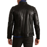 Mens Black Leather Cafe Racer Motorcycle Jacket