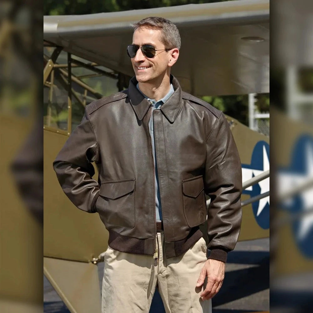 A2 Distressed Aviator Cockpit Brown Real Bomber Leather Jacket