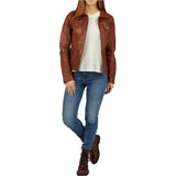 Slim Fit Brown Genuine Leather Jacket Womens