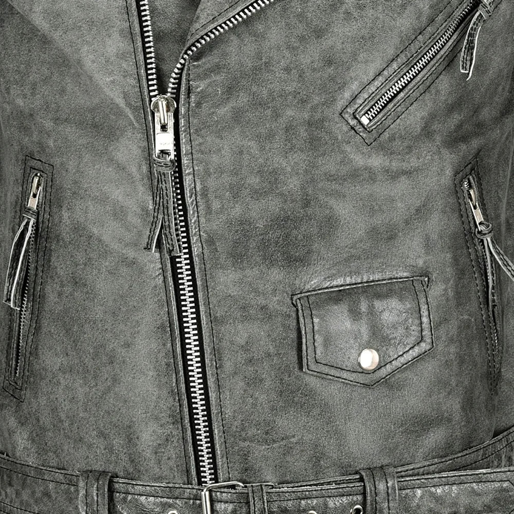 Men's Brando Real Leather Vintage Grey Biker Jacket