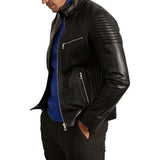 Mens Signature Black Cafe Racer Motorcycle Jacket