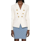 Kim Gold Button Womens Double Breasted Leather Blazer