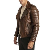 Mens Distressed Brown Leather Motorcycle Jacket