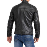 Men's Vintage Slim Fit Black Motorcycle Jacket Leather - Back View