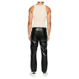 Straight Fit Black Leather Pants Mens