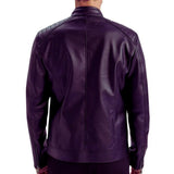 Back view Men's Purple Quilted Biker Leather Jacket