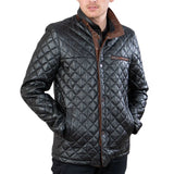 Mens Black Quilted Leather Car Coat