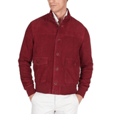 High Neck Red Suede Leather Bomber Jacket