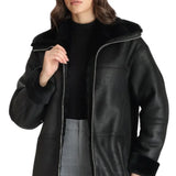 Women’s Full-Length Black Shearling Leather Coat – Ultimate Winter Warmth