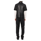 Lightweight Half Sleeves Black Leather Mens Shirt Jaket