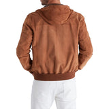Back View of Brown Hooded Leather Jacket