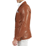 Mens Brown Two Button Tan Natural Leather Blazer Jacket - Side View