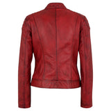 Merlot Apple Red Leather Moto Jacket Womens
