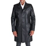 Men's Long Real Black Lamb Leather Coat