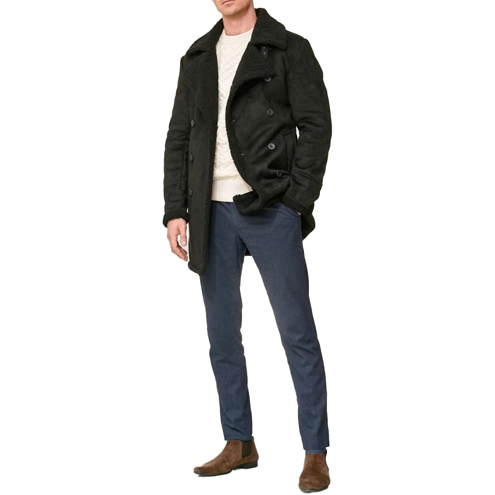 Men’s Black Double Breasted Sherpa Winter Coat