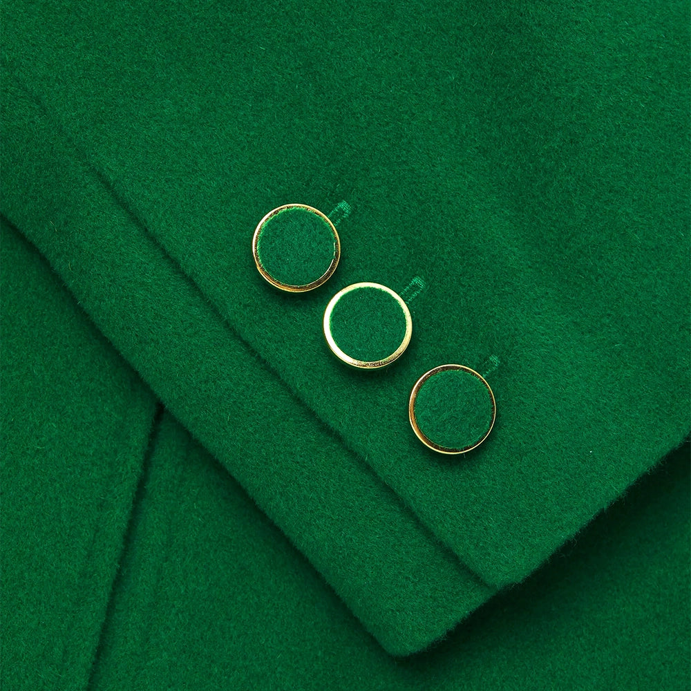 Women's Green Single Breasted Wool Coat