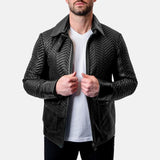 Mens Black Snakeskin Textured Leather Jacket
