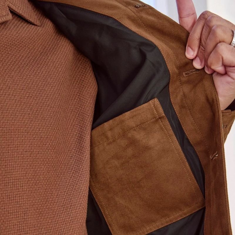 Men's Shirt Style Camel Brown Suede Leather Trucker Jacket
