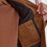 Men's Shirt Style Camel Brown Suede Leather Trucker Jacket