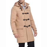 Men’s Camel Hooded Duffle Coat with Toggle Closures