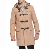 Men’s Camel Hooded Duffle Coat with Toggle Closures