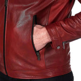 Mens Burgundy Lambskin Real Leather Biker Jacket