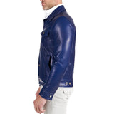 Real Lambskin Shirt Collar Blue Jacket Mens